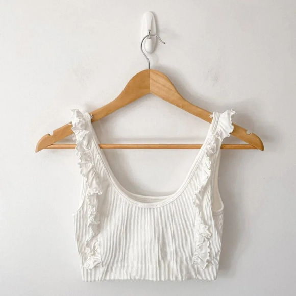 Zara Seamless Ruffle Ribbed Crop Tank Top White Size XS/Small - Picture 1 of 4